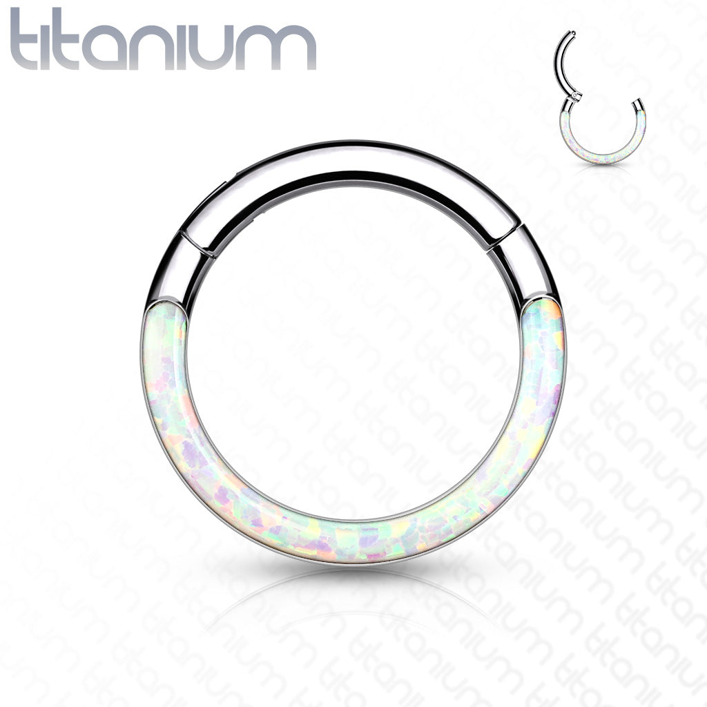 1pc Implant Grade Titanium Opal Front Edge Hinged Segment Ring Daith Hoop Septum Clicker