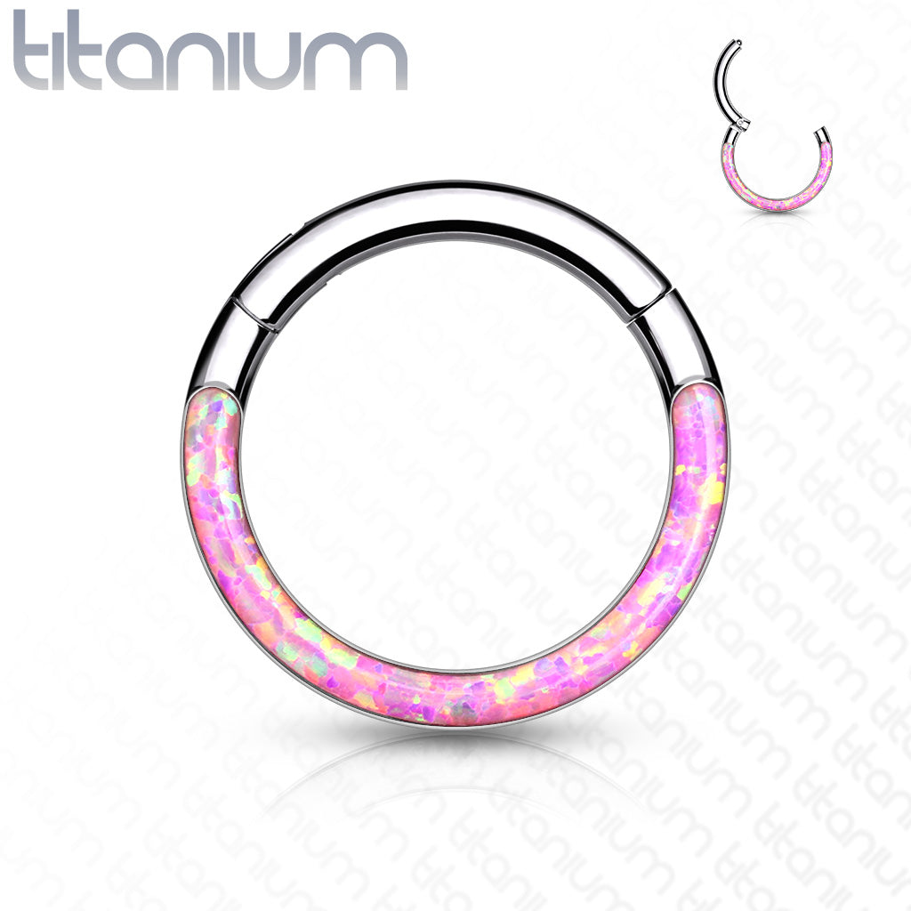 1pc Implant Grade Titanium Opal Front Edge Hinged Segment Ring Daith Hoop Septum Clicker