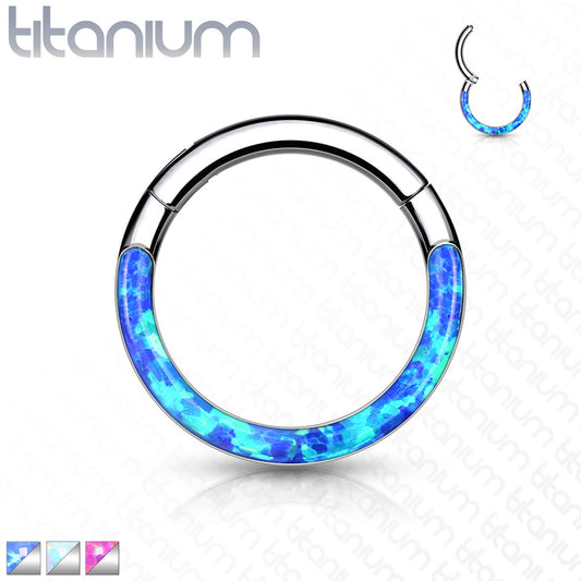 1pc Implant Grade Titanium Opal Front Edge Hinged Segment Ring Daith Hoop Septum Clicker