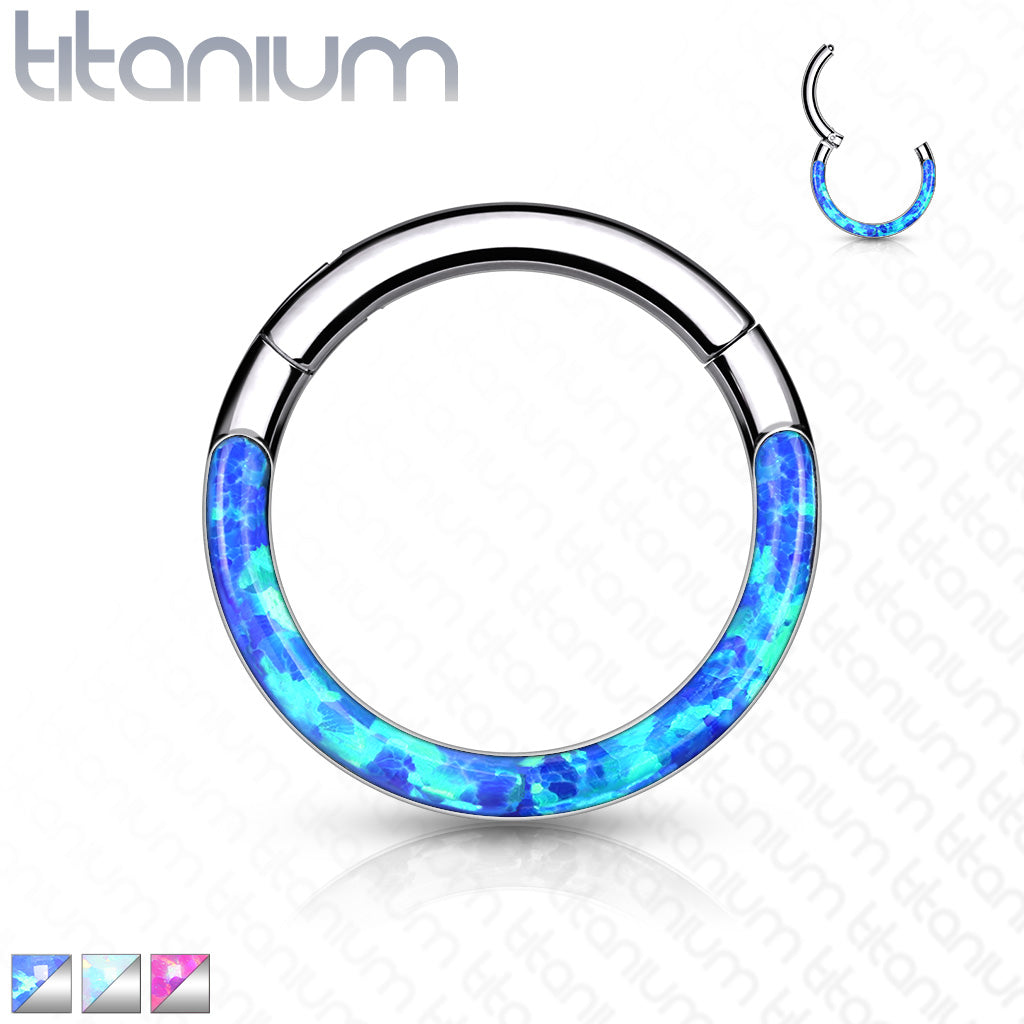 1pc Implant Grade Titanium Opal Front Edge Hinged Segment Ring Daith Hoop Septum Clicker