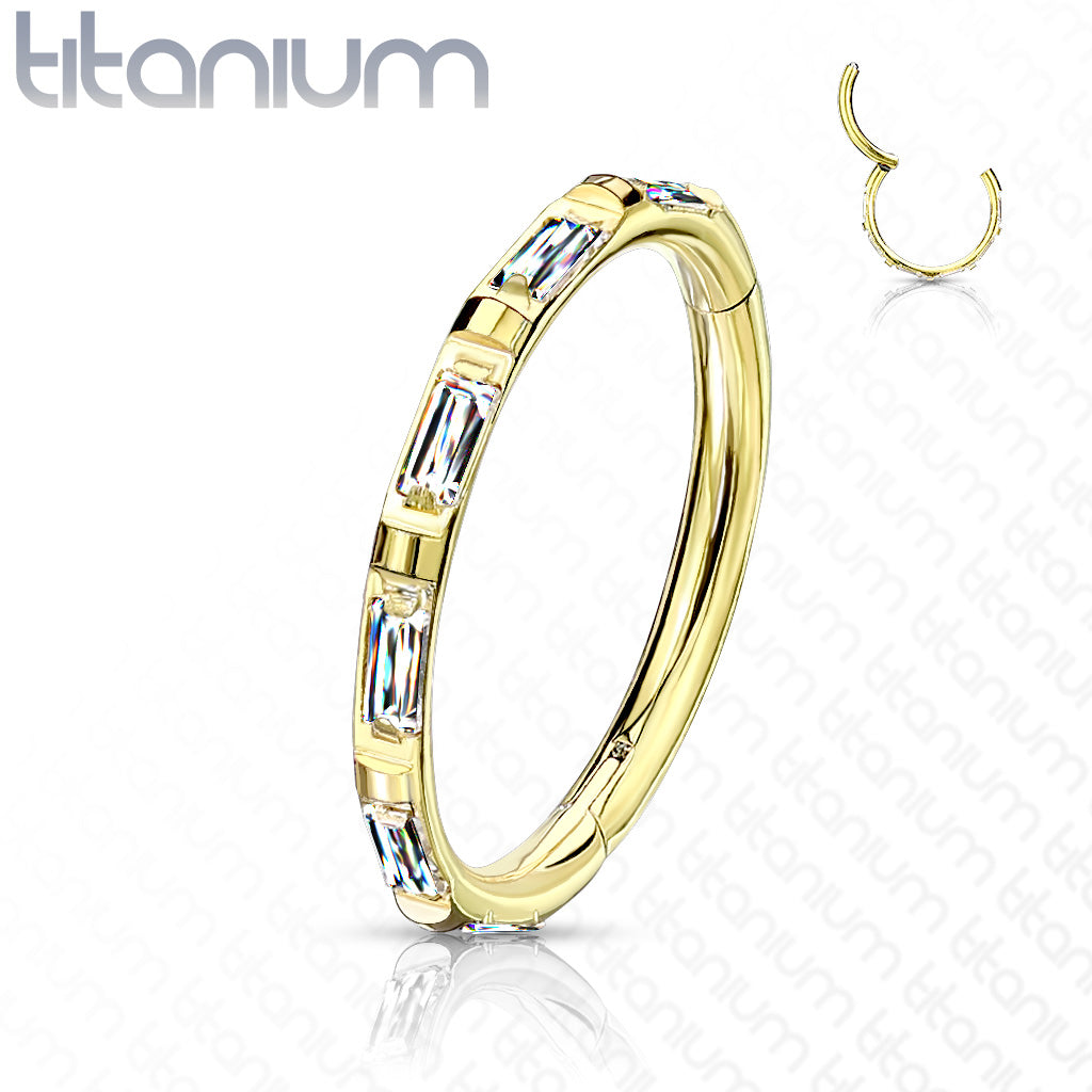 1pc Titanium Baguette CZ Gem Outer Side Hinged Segment Ring Helix Septum Clicker