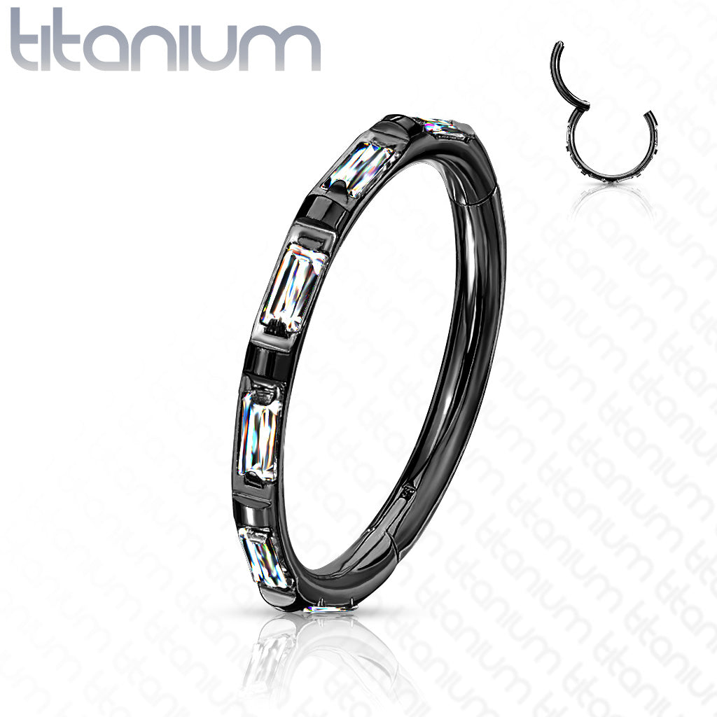 1pc Titanium Baguette CZ Gem Outer Side Hinged Segment Ring Helix Septum Clicker