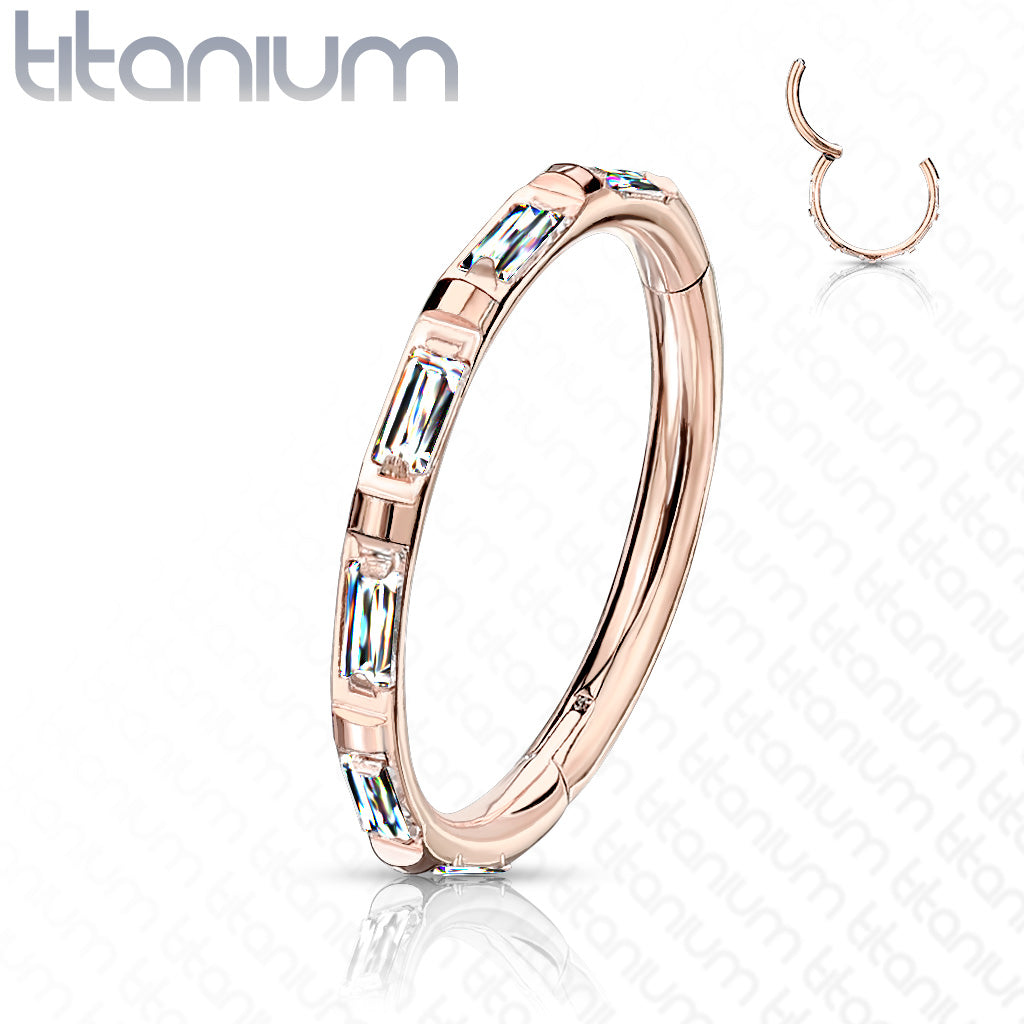1pc Titanium Baguette CZ Gem Outer Side Hinged Segment Ring Helix Septum Clicker