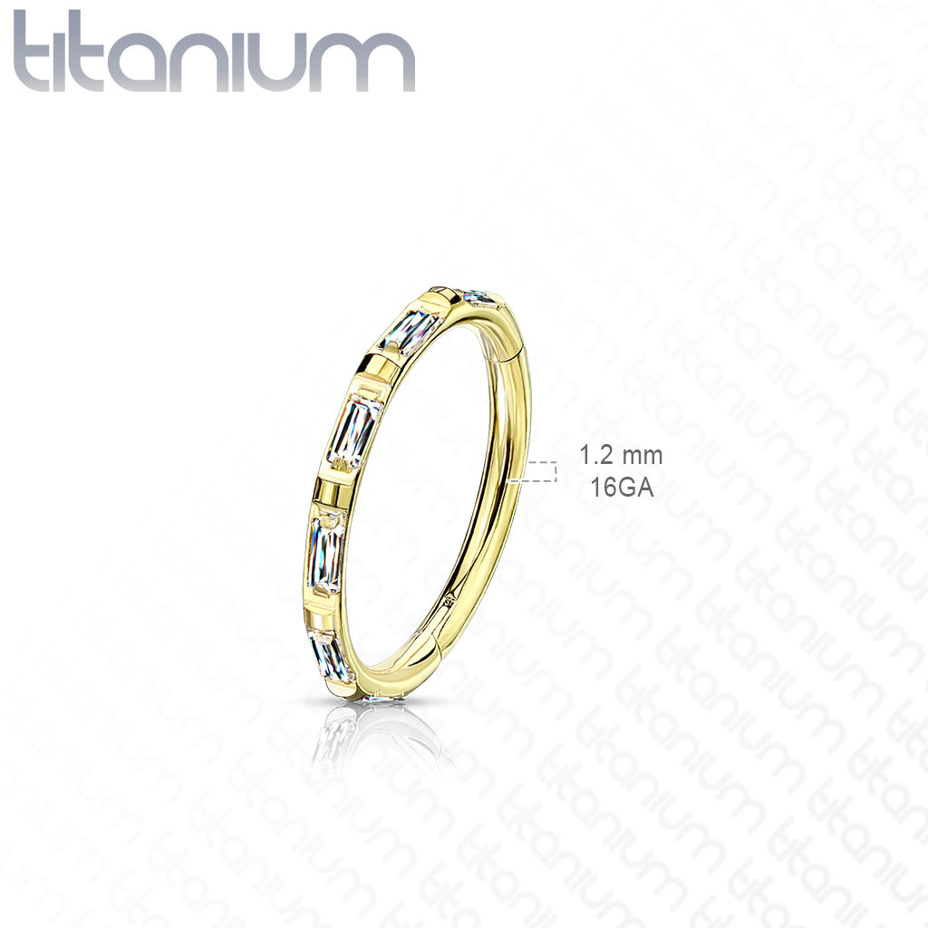 1pc Titanium Baguette CZ Gem Outer Side Hinged Segment Ring Helix Septum Clicker