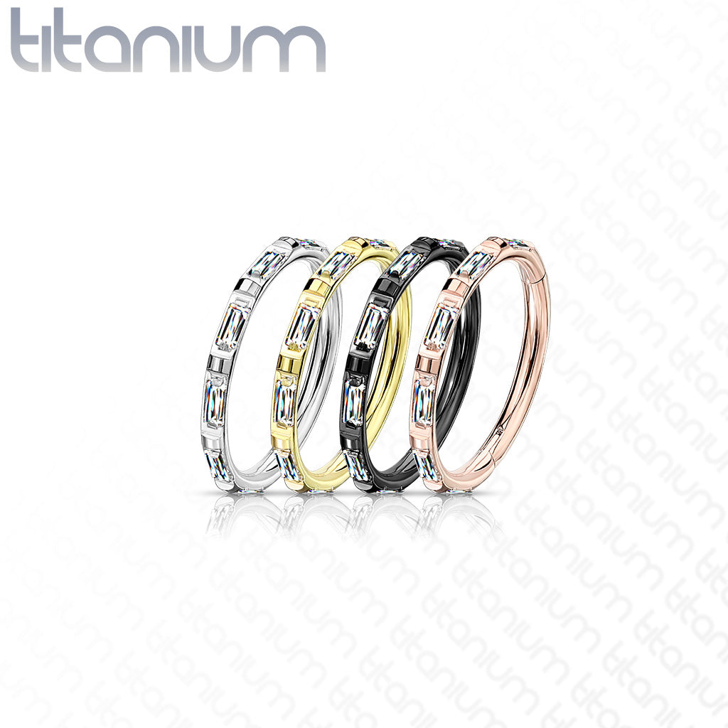 1pc Titanium Baguette CZ Gem Outer Side Hinged Segment Ring Helix Septum Clicker