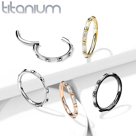 1pc Titanium Baguette CZ Gem Outer Side Hinged Segment Ring Helix Septum Clicker