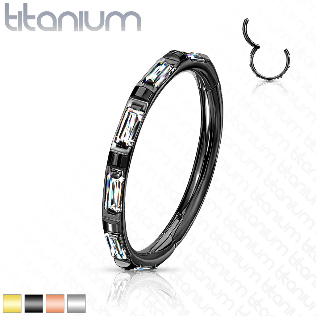 1pc Titanium Baguette CZ Gem Outer Side Hinged Segment Ring Helix Septum Clicker