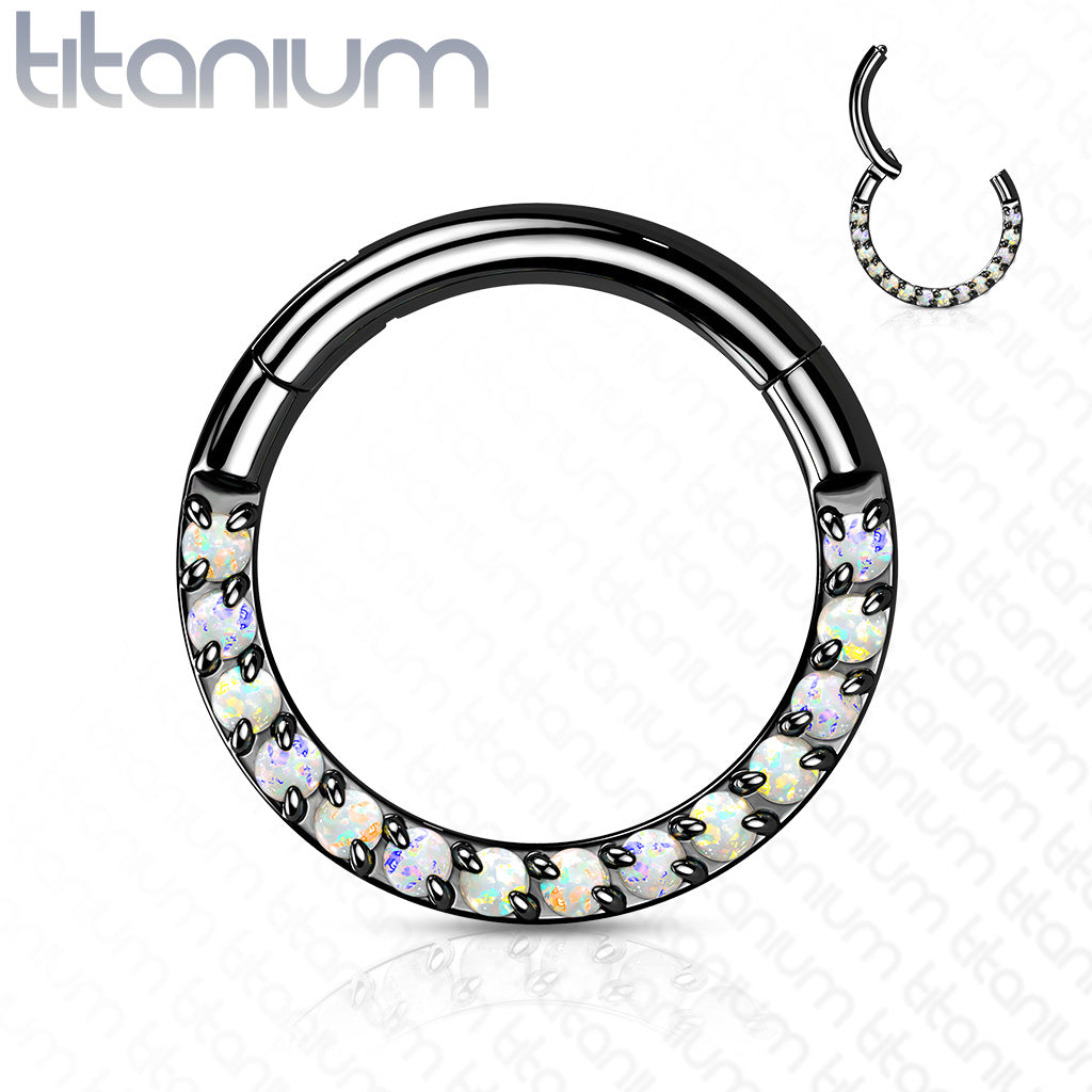 1pc Implant Grade Titanium Opal Paved Front Hinged Segment Ring Septum Clicker