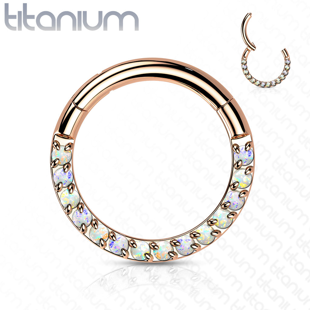 1pc Implant Grade Titanium Opal Paved Front Hinged Segment Ring Septum Clicker