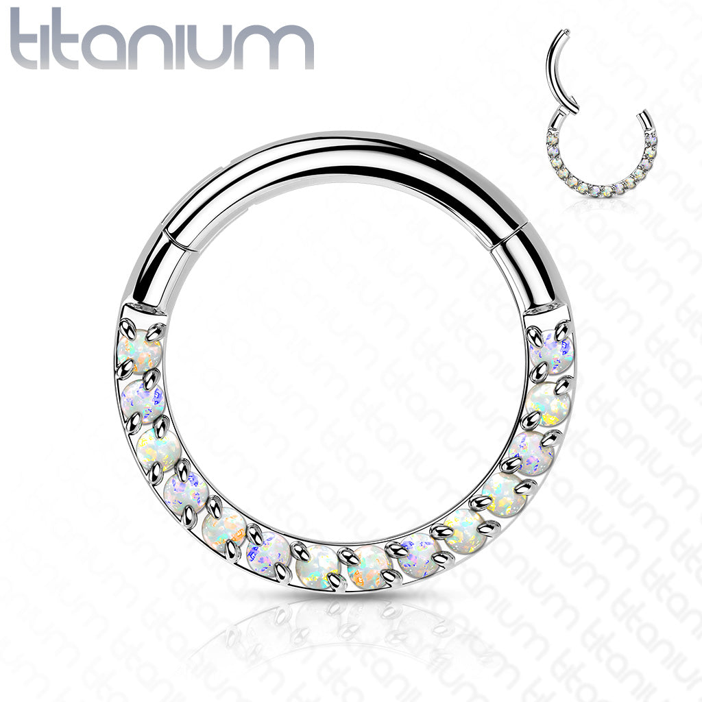1pc Implant Grade Titanium Opal Paved Front Hinged Segment Ring Septum Clicker