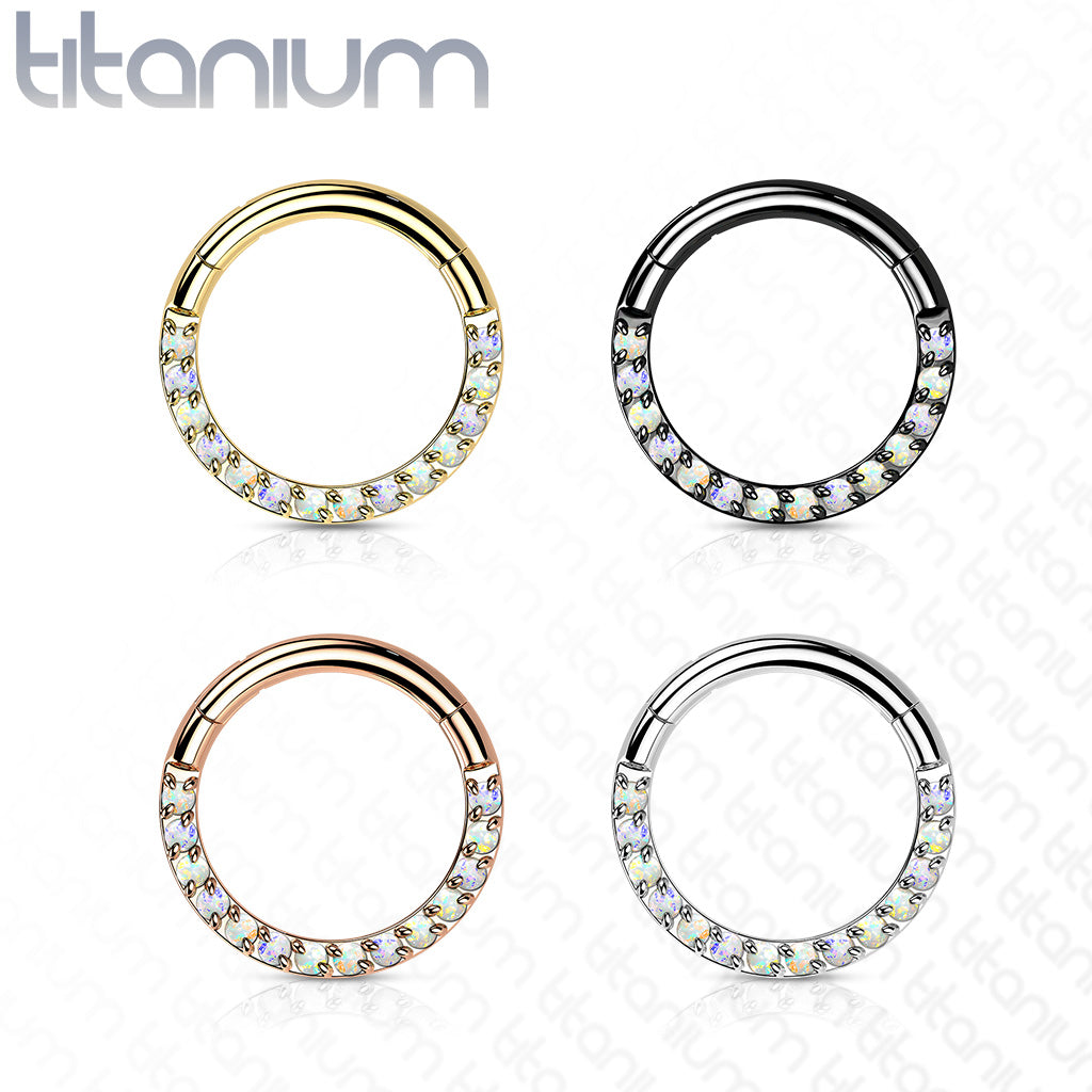 1pc Implant Grade Titanium Opal Paved Front Hinged Segment Ring Septum Clicker