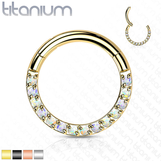 1pc Implant Grade Titanium Opal Paved Front Hinged Segment Ring Septum Clicker