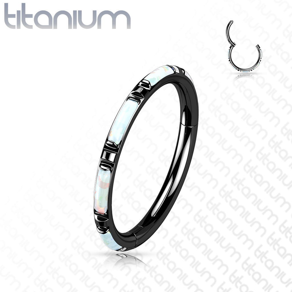 1pc Solid Titanium Baguette Opals Hinged Segment Ring Orbital Helix Piercing