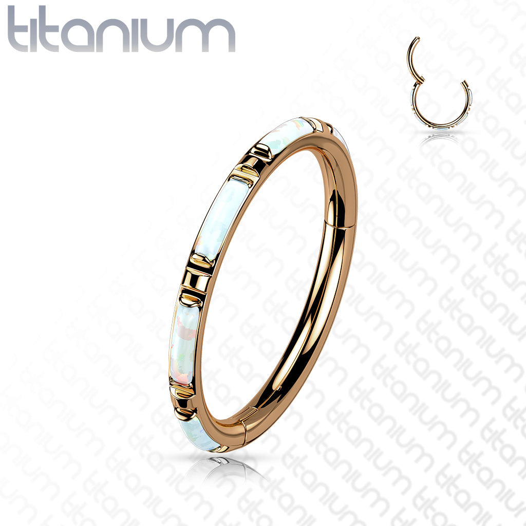 1pc Solid Titanium Baguette Opals Hinged Segment Ring Orbital Helix Piercing