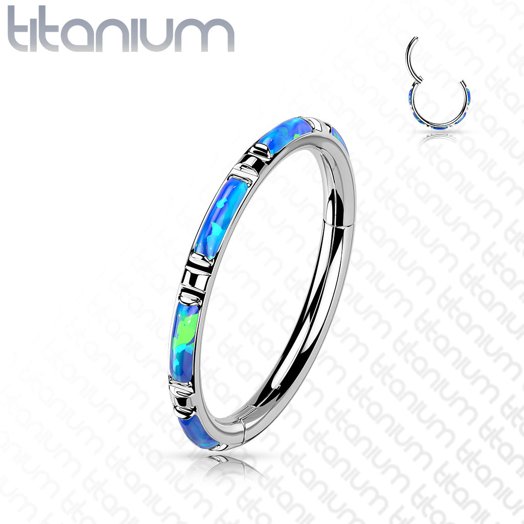 1pc Solid Titanium Baguette Opals Hinged Segment Ring Orbital Helix Piercing