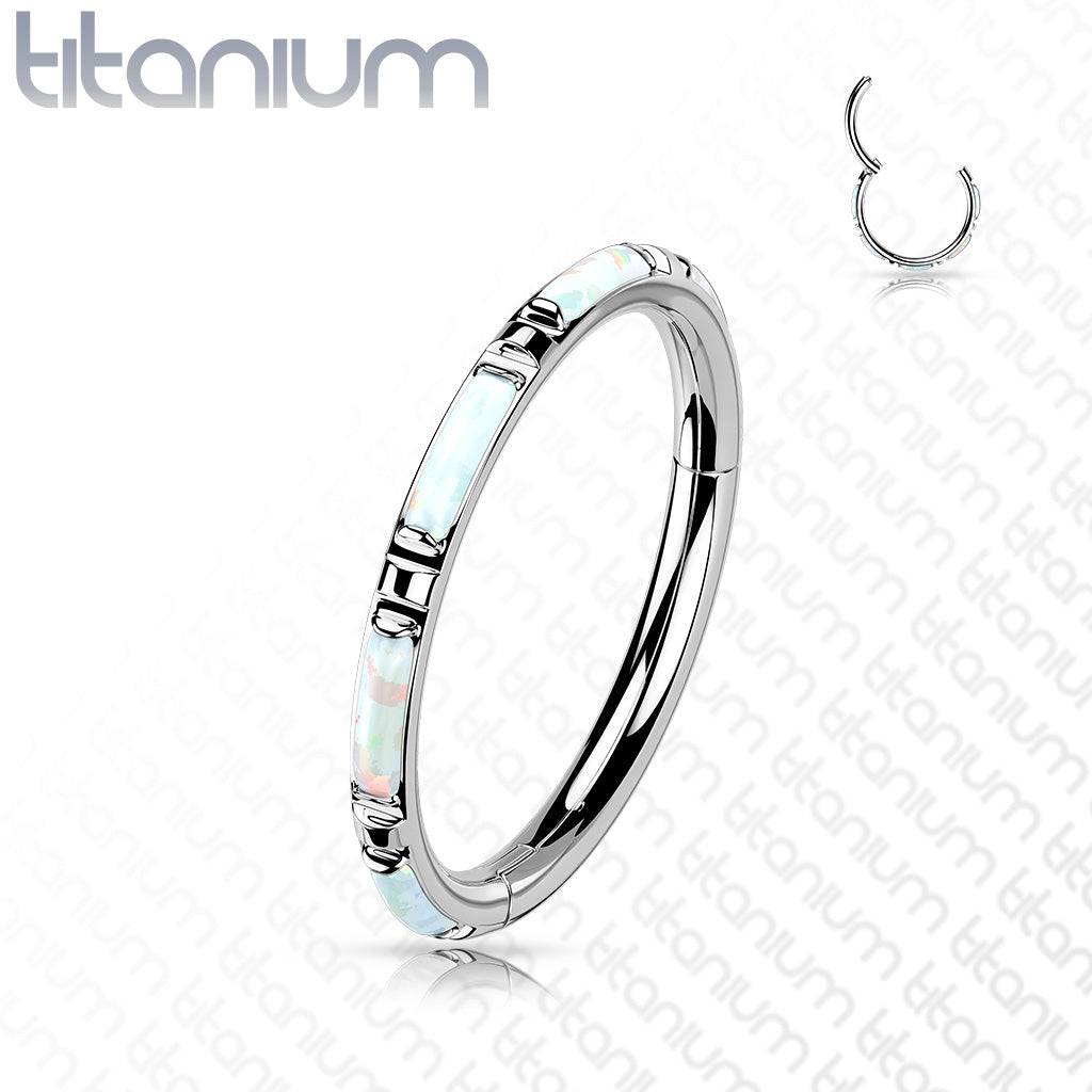 1pc Solid Titanium Baguette Opals Hinged Segment Ring Orbital Helix Piercing