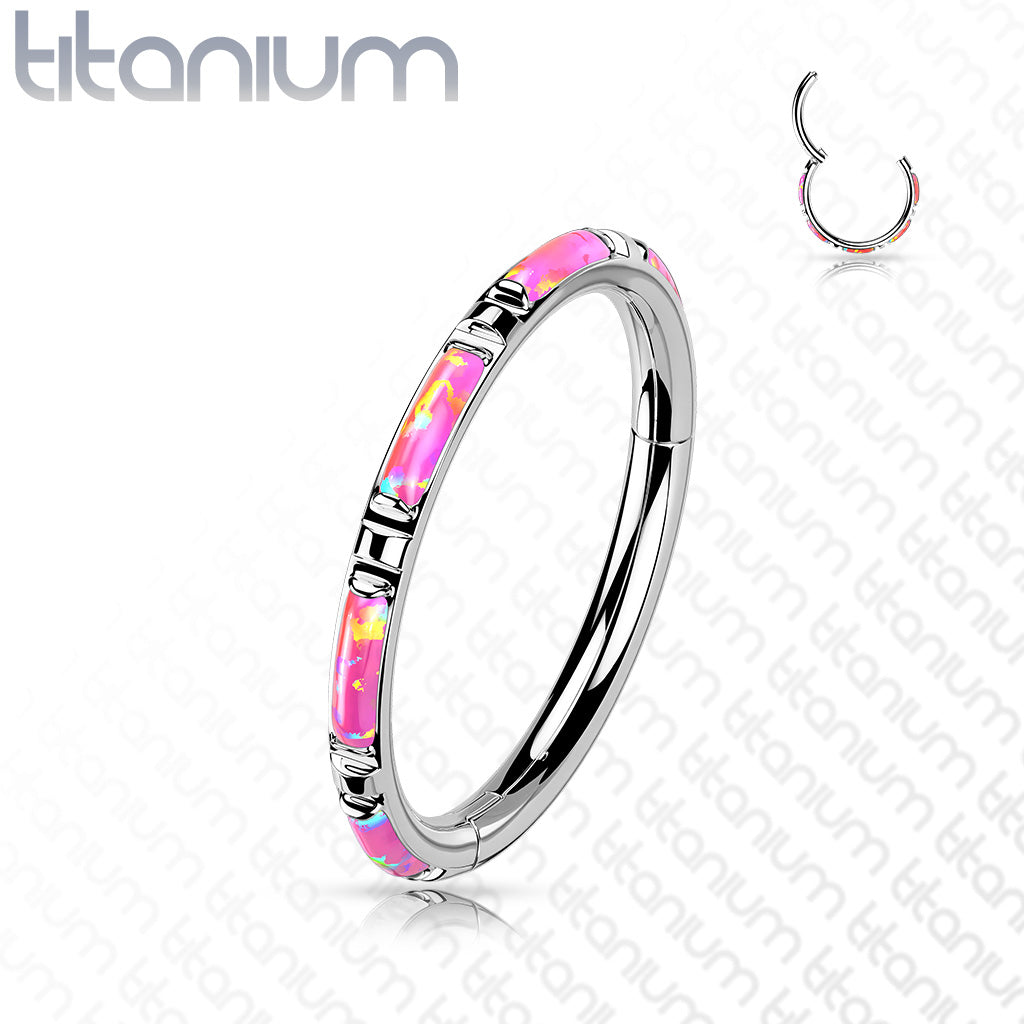 1pc Solid Titanium Baguette Opals Hinged Segment Ring Orbital Helix Piercing