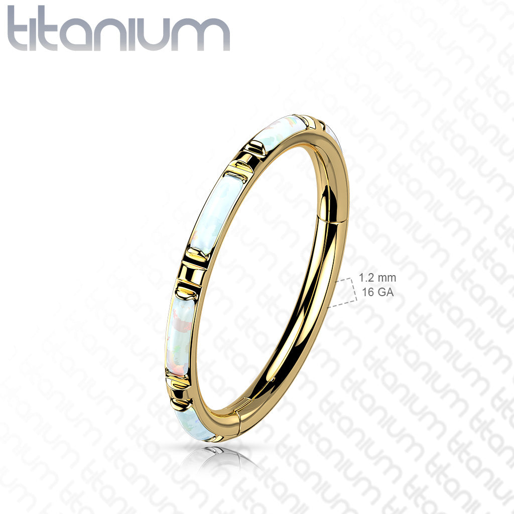 1pc Solid Titanium Baguette Opals Hinged Segment Ring Orbital Helix Piercing