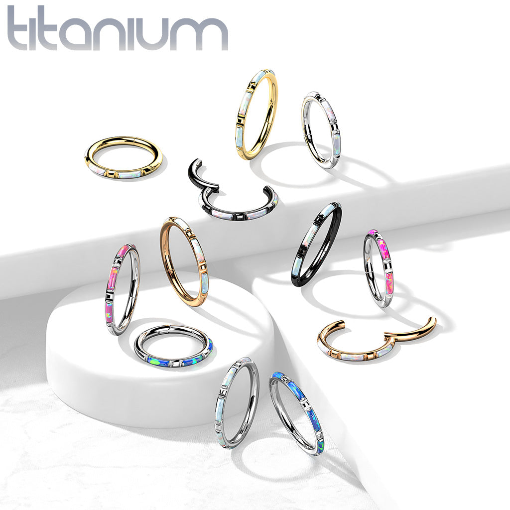 1pc Solid Titanium Baguette Opals Hinged Segment Ring Orbital Helix Piercing
