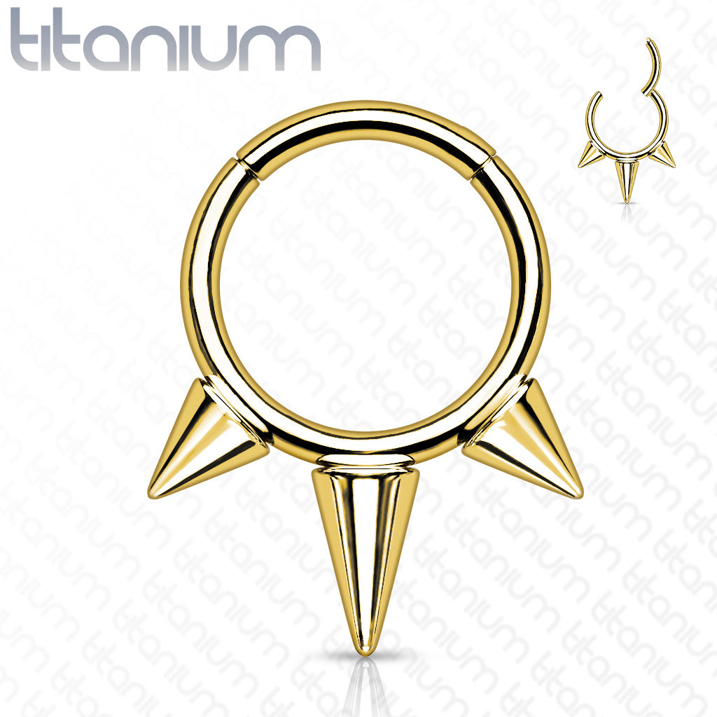 1pc Solid Titanium Three Spikes Hinged Segment Ring Helix Septum Clicker