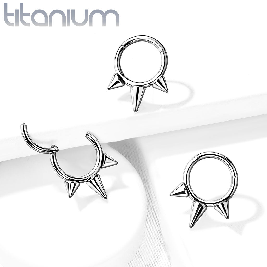 1pc Solid Titanium Three Spikes Hinged Segment Ring Helix Septum Clicker