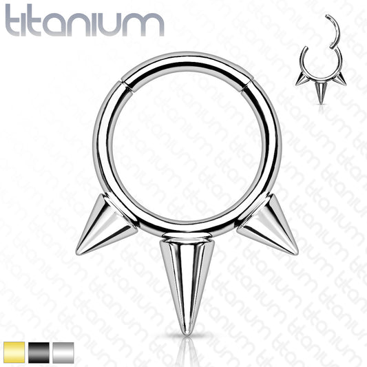 1pc Solid Titanium Three Spikes Hinged Segment Ring Helix Septum Clicker