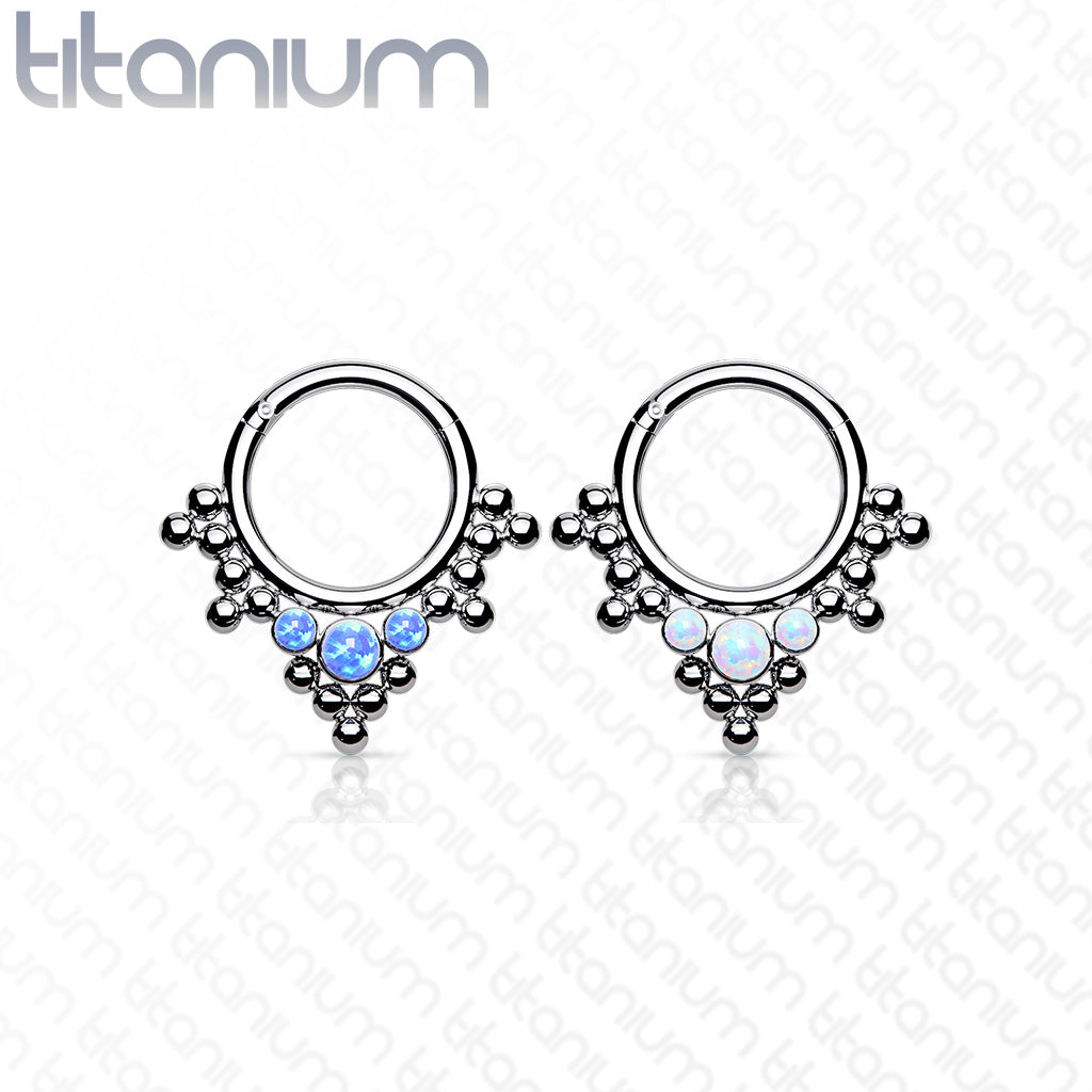 1pc Solid Titanium 3 Opals & Beads Hinged Segment Ring Helix Septum Clicker