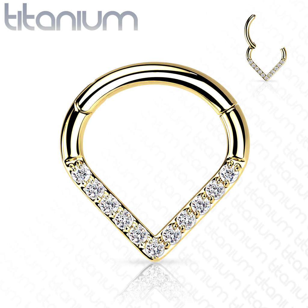 1pc Titanium CZ Gem Paved Chevron Line Hinged Segment Ring Helix Septum Clicker