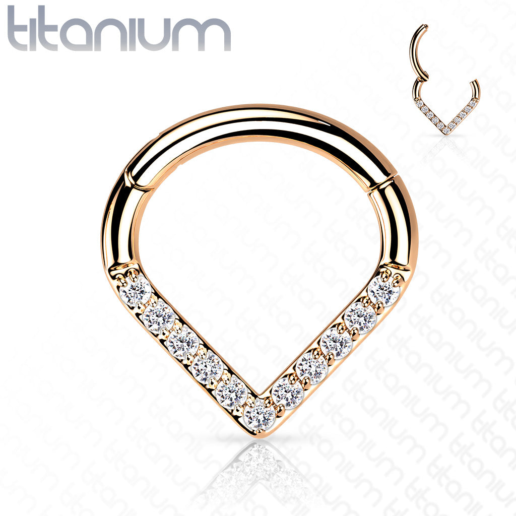 1pc Titanium CZ Gem Paved Chevron Line Hinged Segment Ring Helix Septum Clicker