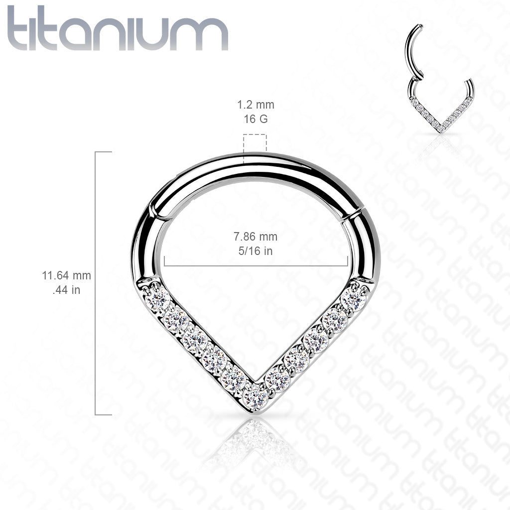 1pc Titanium CZ Gem Paved Chevron Line Hinged Segment Ring Helix Septum Clicker
