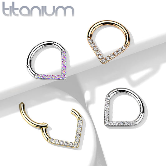 1pc Titanium CZ Gem Paved Chevron Line Hinged Segment Ring Helix Septum Clicker