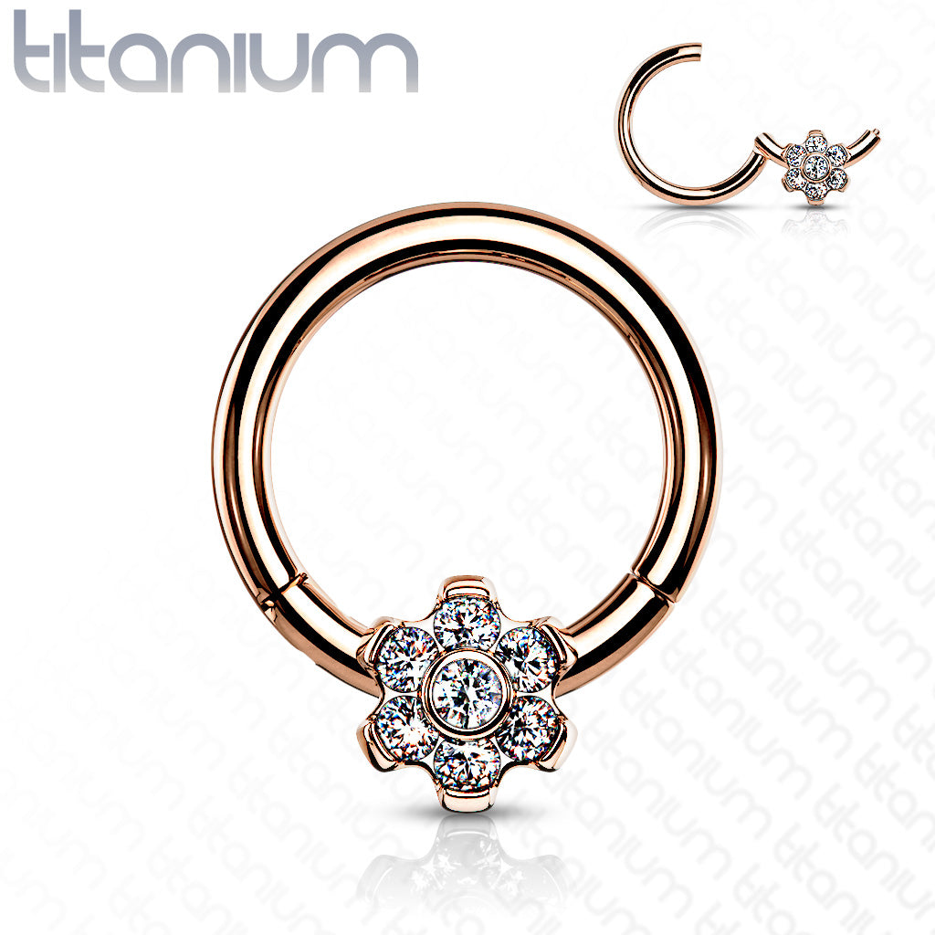1pc Titanium CZ Gem Flower Hinged Segment Ring Helix Septum Clicker
