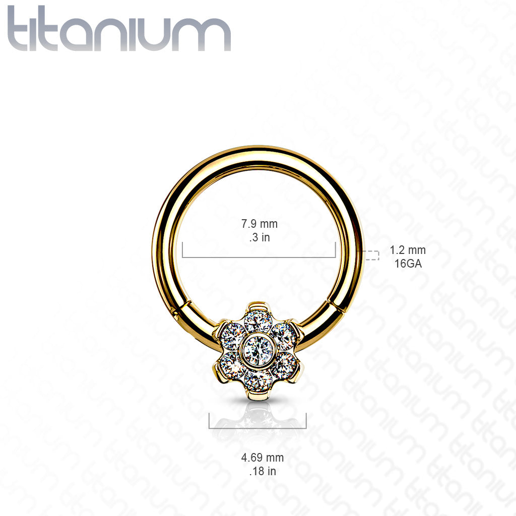 1pc Titanium CZ Gem Flower Hinged Segment Ring Helix Septum Clicker