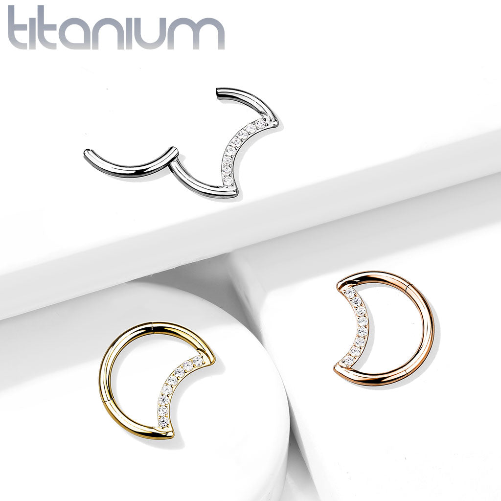 1pc Crescent Moon Hinged Segment Ring Solid Titanium Septum Hoop Helix Daith