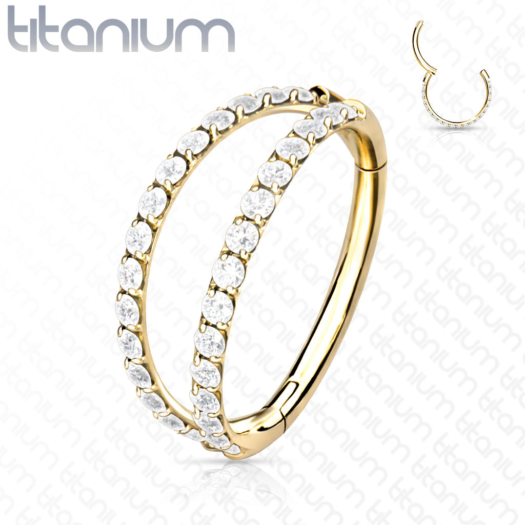 1pc Titanium Hinged Segment Hoop Ring Clicker Helix Double Line CZ Gems Daith