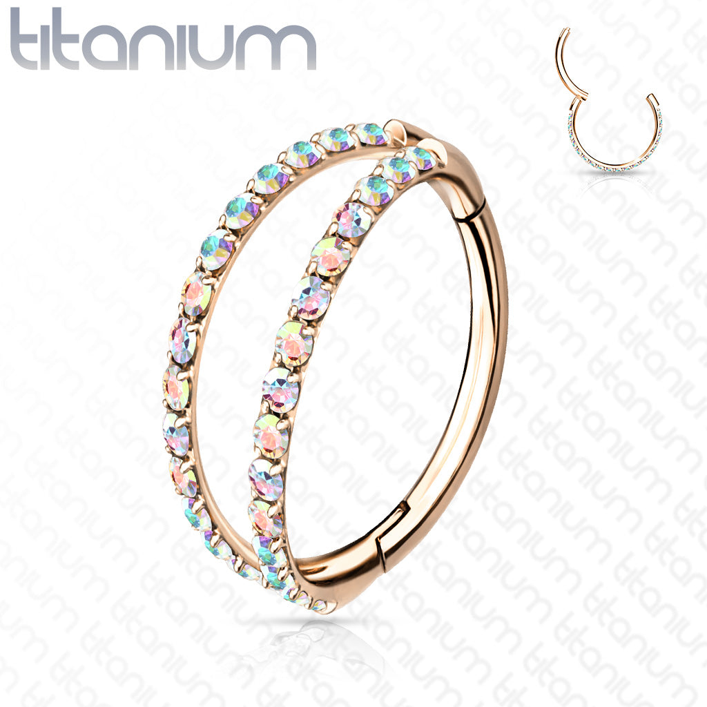 1pc Titanium Hinged Segment Hoop Ring Clicker Helix Double Line CZ Gems Daith