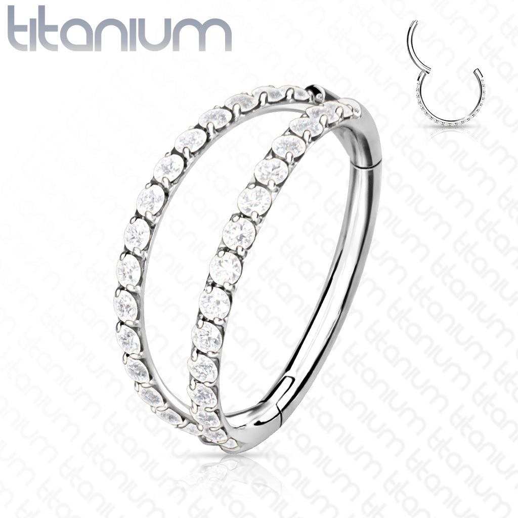 1pc Titanium Hinged Segment Hoop Ring Clicker Helix Double Line CZ Gems Daith