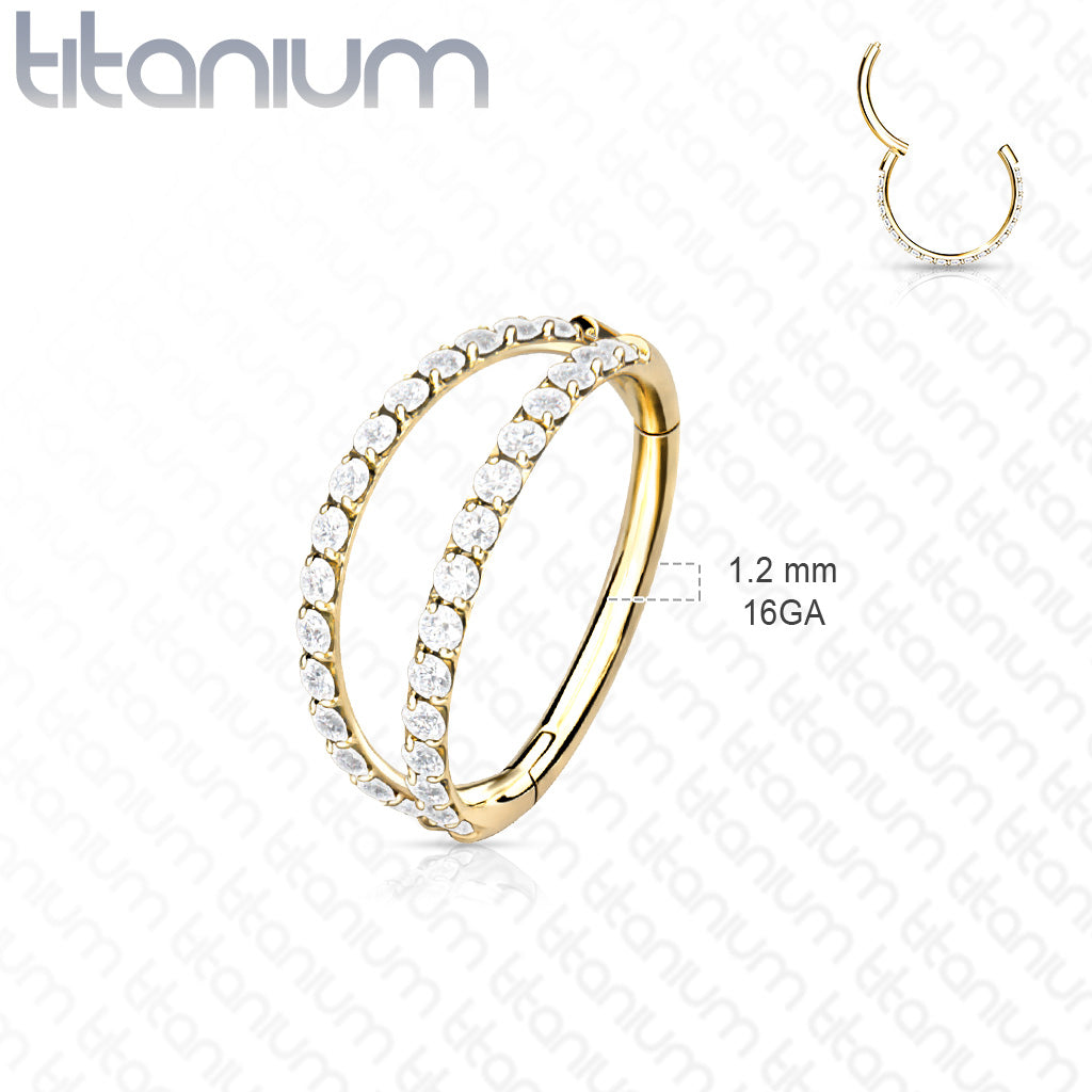 1pc Titanium Hinged Segment Hoop Ring Clicker Helix Double Line CZ Gems Daith