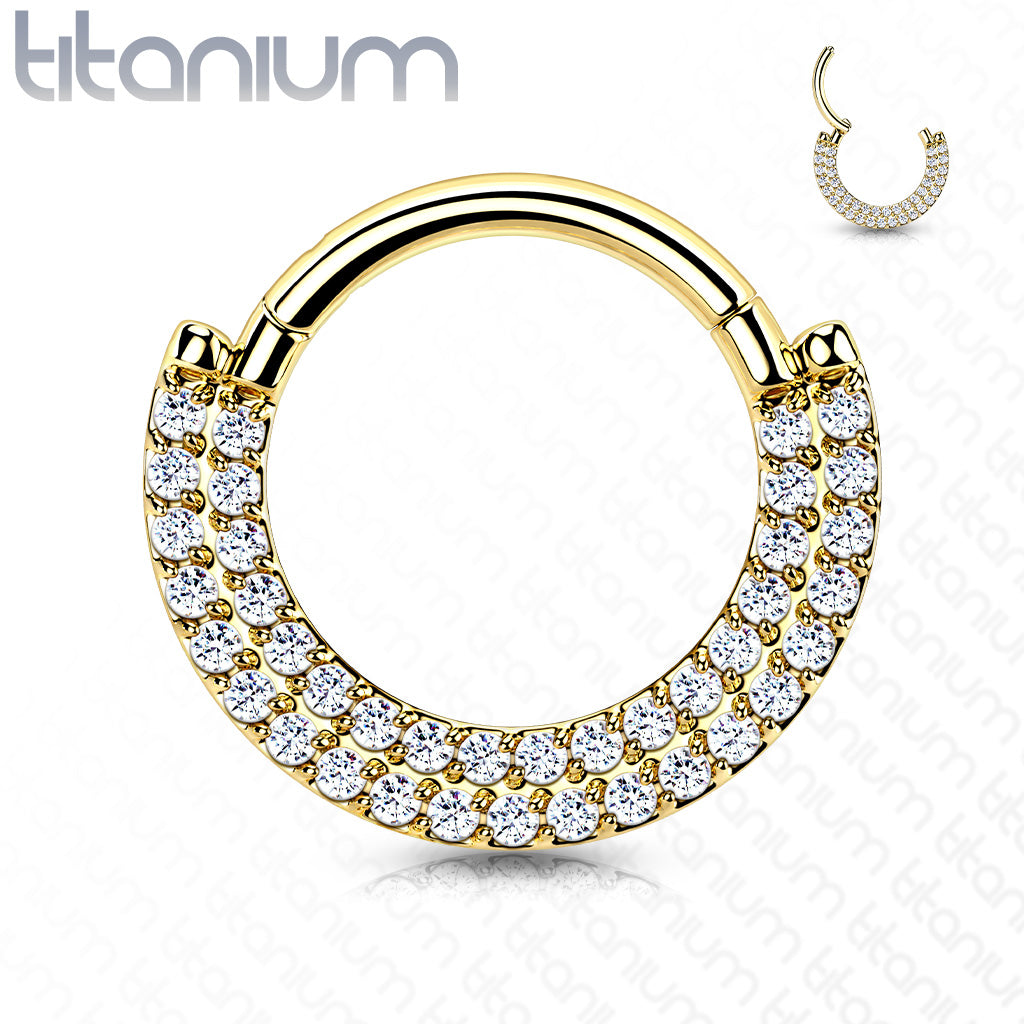 1pc Titanium Hinged Septum Ring Clicker Helix CNC set Double Line CZ Gems Daith