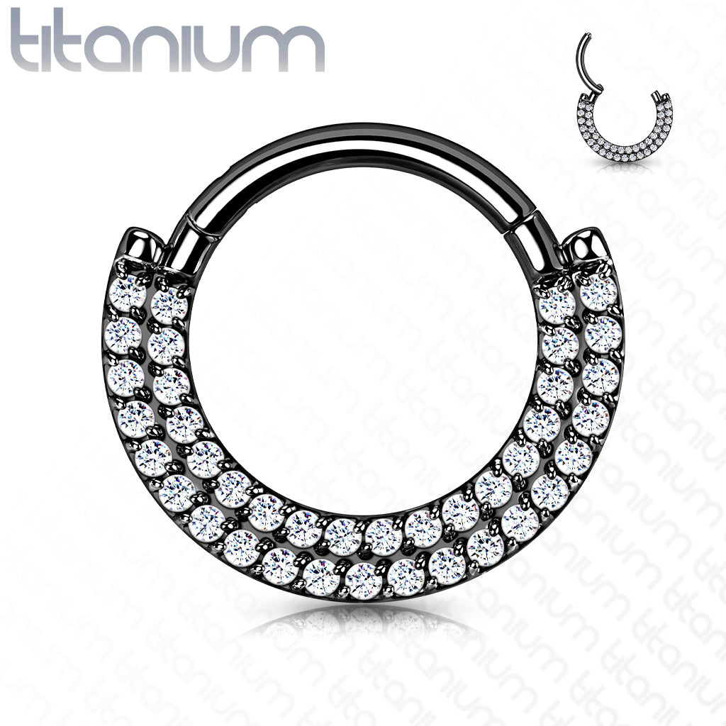 1pc Titanium Hinged Septum Ring Clicker Helix CNC set Double Line CZ Gems Daith
