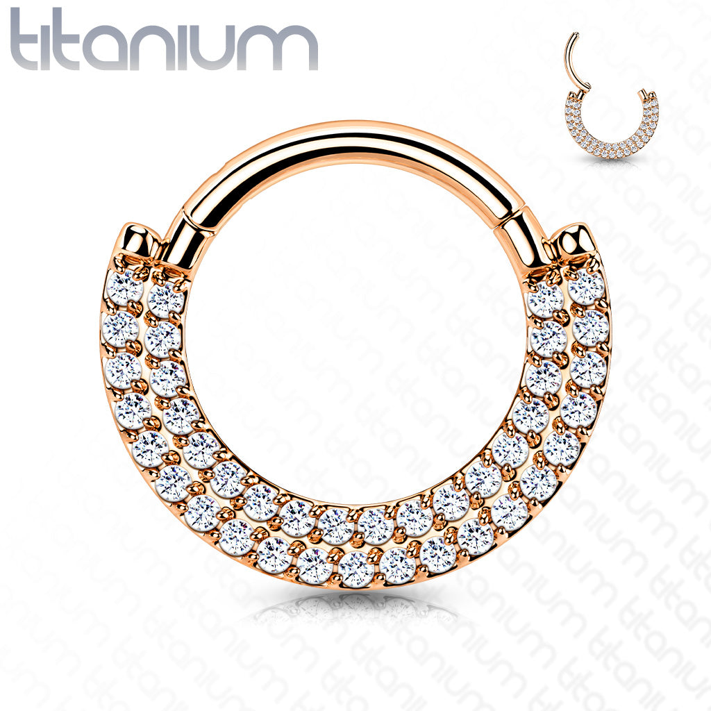 1pc Titanium Hinged Septum Ring Clicker Helix CNC set Double Line CZ Gems Daith
