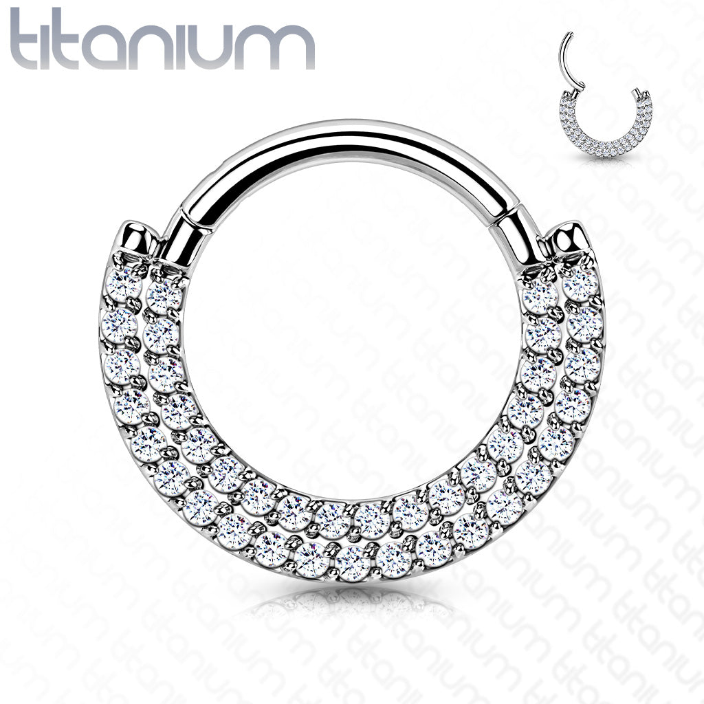 1pc Titanium Hinged Septum Ring Clicker Helix CNC set Double Line CZ Gems Daith