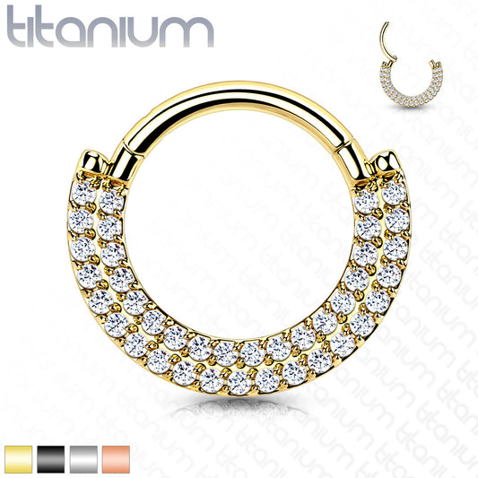 1pc Titanium Hinged Septum Ring Clicker Helix CNC set Double Line CZ Gems Daith