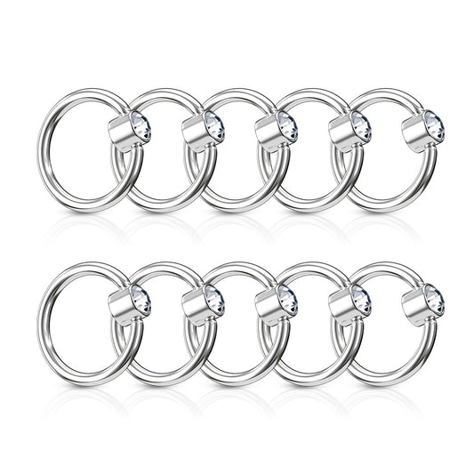 10pcs Clear CZ Gem Flat Back Steel Captive Bead Rings