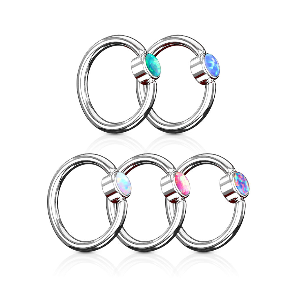 5pc Opal Flat Back 316L Surgical Steel Captive Bead Rings