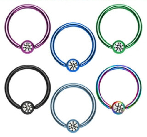 12pcs Titanium Plated Steel Gem Captive Bead Rings