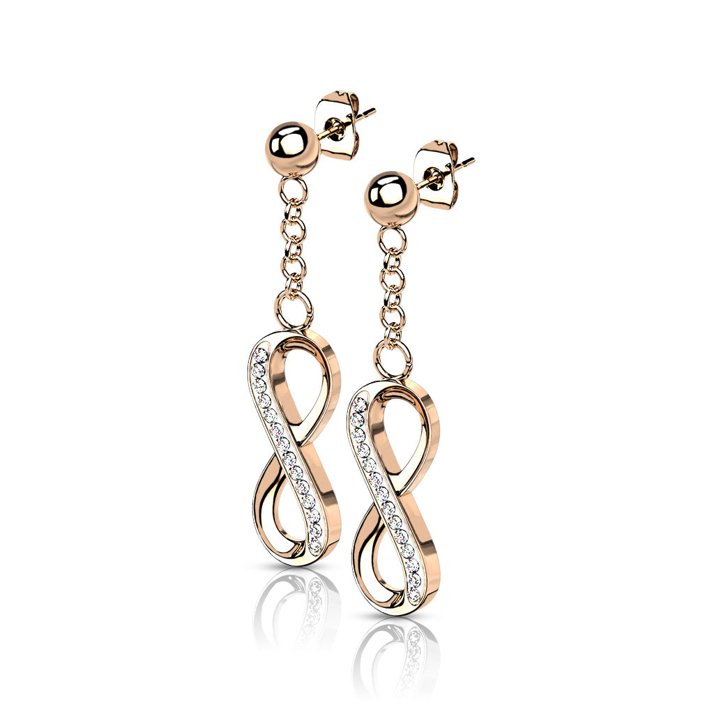PAIR Ball Stud Earrings w/ CZ Gem Paved Infinity Dangles 316L Surgical Steel 20g
