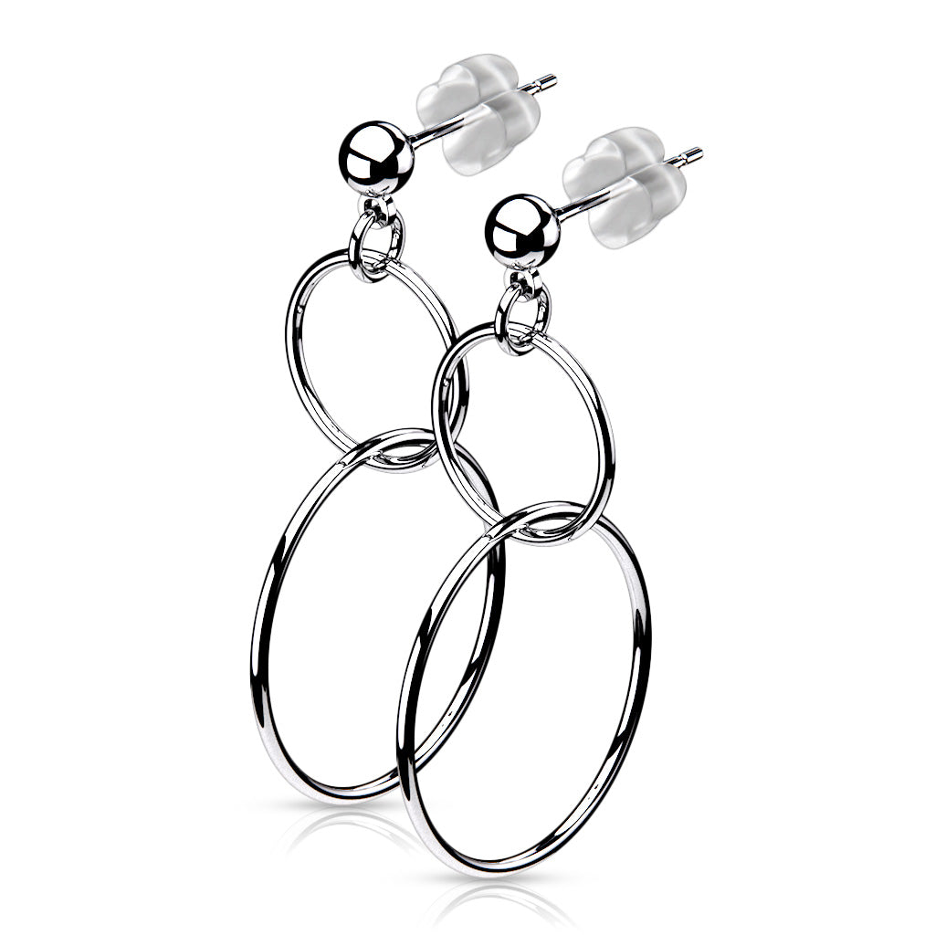 PAIR Ball Stud Earrings w/Double Hoop Dangles 316L Surgical Steel 20g