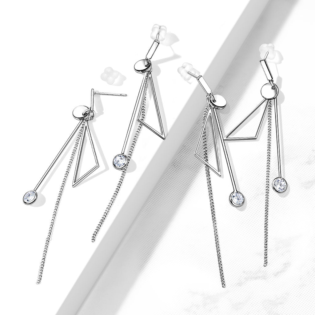 PAIR Chain Stud Earrings w/ Abstract Dangles 316L Surgical Steel 20g