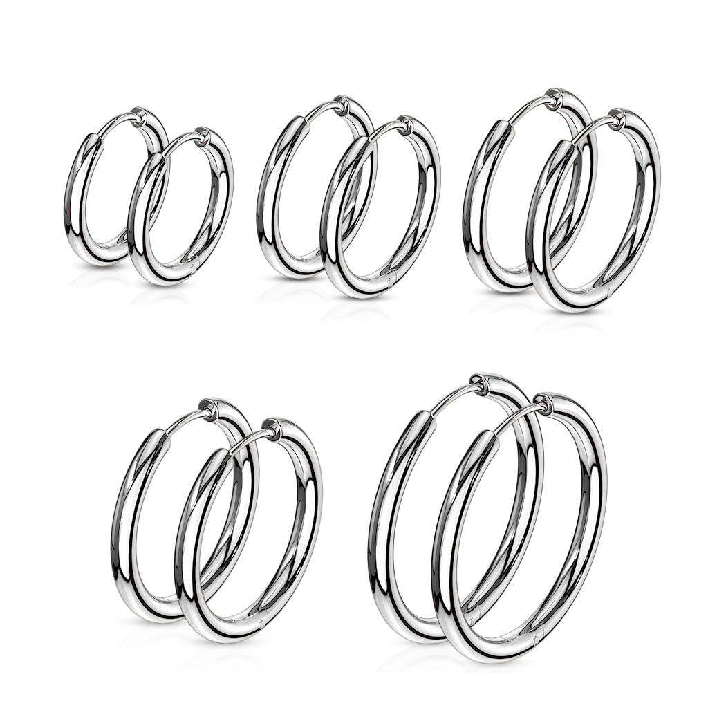 316L Stainless Steel Hinge Action 20g Seamless Hoop Earrings - 5 PAIR LOTS